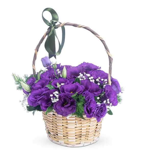 Mor Güzeli Lisyantus Çiçek Sepeti Aranjmanı